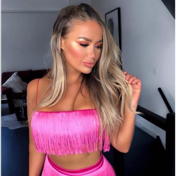 pink fringe crop top